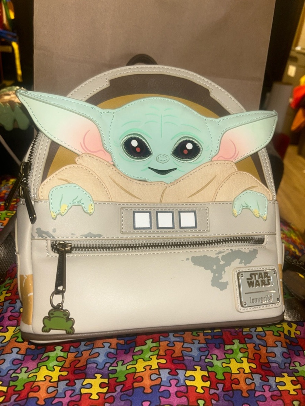 Loungefly Baby Yoda Mini Backpack in Mint, Cream & Pink Accent
